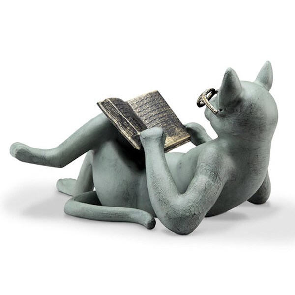 Literary Cat Garden Sculpture Kitten Reading Book Statue Whimisical